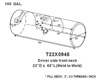 Kenworth T300 1995-2009 Left Fuel Tank for a Alum Cylinder Kenworth 95-104 GALLON