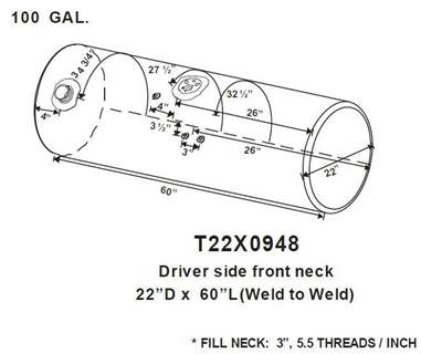 Kenworth T300 1995-2009 Left Fuel Tank for a Alum Cylinder Kenworth 95-104 GALLON