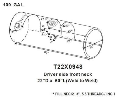 Kenworth T300 1995-2009 Right Fuel Tank for a Alum Cylinder Kenworth 95-104 GALLON