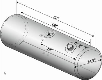 Kenworth T600 Right Fuel Tank for a Alum Cylinder Kenworth 115-124 GALLON
