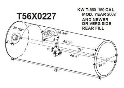 Kenworth T660 2008-2025 Left Fuel Tank for a Alum Cylinder Kenworth 145-154 GALLON