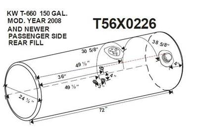 Kenworth T660 2008-2025 Right Fuel Tank for a Alum Cylinder Kenworth 145-154 GALLON
