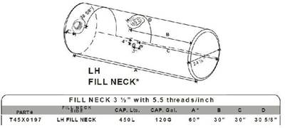 Kenworth T800 Right Fuel Tank for a Alum Cylinder Kenworth 115-124 GALLON