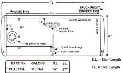 Peterbilt Left Fuel Tank for a Alum Cylinder Peterbilt 105-114 GALLON