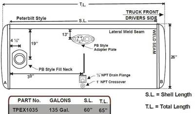 Peterbilt Fuel Tank for a Alum Cylinder Peterbilt 135-144 GALLON