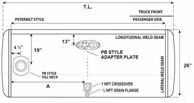 Peterbilt 387 1999-2011 Right Fuel Tank for a Alum Cylinder Peterbilt 95-104 GALLON