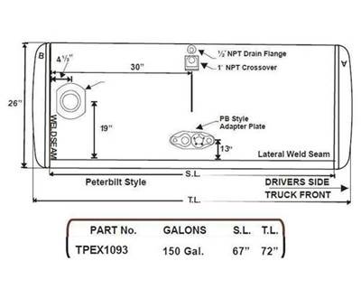 Peterbilt 379 Left Fuel Tank for a Alum Cylinder Peterbilt 145-154 GALLON