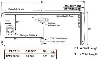 Peterbilt Right Fuel Tank for a Alum Cylinder Peterbilt 75-84 GALLON