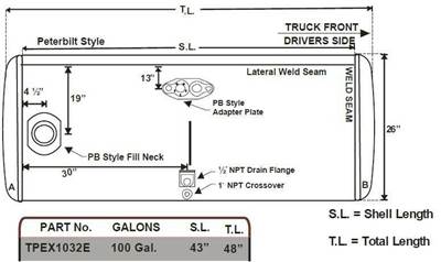 Peterbilt Left Fuel Tank for a Alum Cylinder Peterbilt 95-104 GALLON
