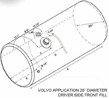 Volvo VNL 1998-2003 Left Fuel Tank for a Alum Cylinder 125-134 GALLON