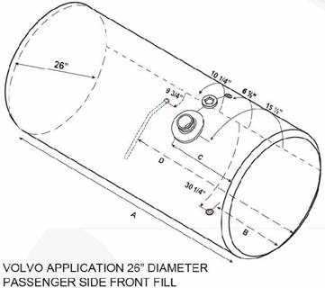 Volvo VNL Right Fuel Tank for a Alum Cylinder 145-154 GALLON