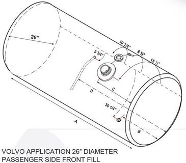 Volvo VNL Right Fuel Tank for a Alum Cylinder 145-154 GALLON