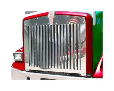 Kenworth W900L Hood Grille, 15 Vertical Bars, Stainless Steel