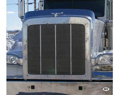 Peterbilt 379 Extended Hood Front Grille, 18 Gauge Stainless with Oval Punchouts