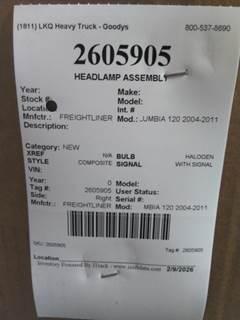 Freightliner COLUMBIA 120 2004-2011 Right Headlight Assembly