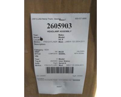 Freightliner Right Headlight Assembly for a Freightliner COLUMBIA 120 2004-2013