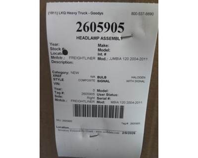 Freightliner Right Headlight Assembly for a Freightliner COLUMBIA 120 2004-2013