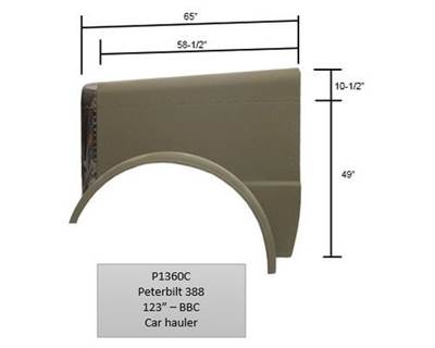 Peterbilt 388 Car Hauler Hood 123" BBC Aluminum with Stainless Grille & Fiberglass Fenders