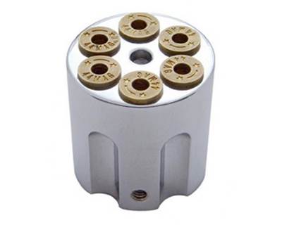 Universal Small Aluminum Dash Knob, Gun Cylinder Style, Chrome Finish