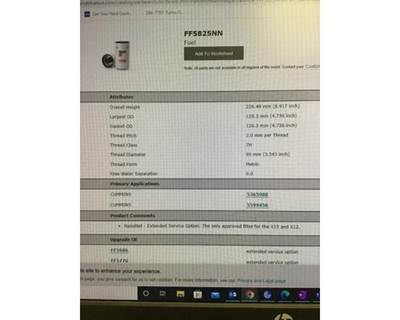 Cummins Fuel Filter ISX 4 Micron, Part # FF5825NN