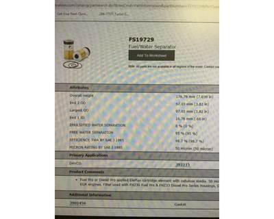 Fuel Filter, Part # FS19729