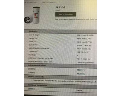 Filter, Part # FF2200