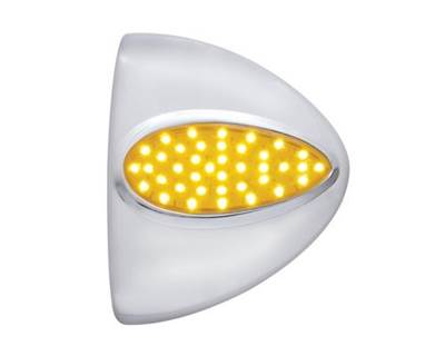 Peterbilt Teardrop Chrome LED Headlight PARK/TURN/Clearance Signal Cover, Amber Lens