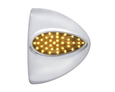Teardrop Chrome Peterbilt Headlight Turn Signal Light Cover, 39 Amber LED