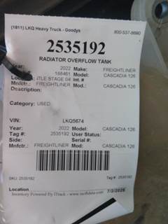 Freightliner Cascadia 126 Radiator Overflow Bottle / Surge Tank