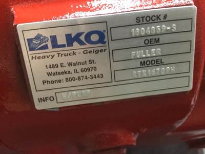 Fuller RTX16709H Transmission