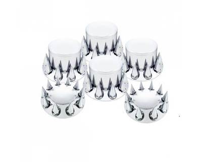 Universal Chrome Plastic Axle Cover Combo Kit, 33MM Spike Nut Covers