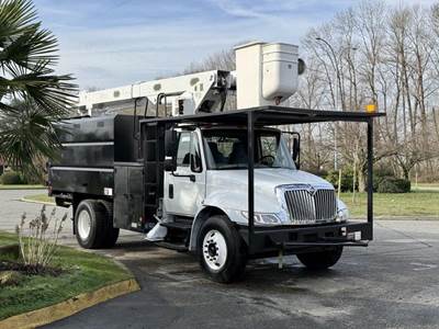 International DuraStar 4300 Altec Bucket Chipper Truck with Dump