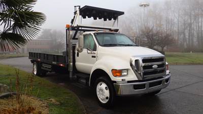 Ford F-750 18 Foot Flat Deck Regular Cab 2WD Diesel Dually with Air Brakes and Power Tailgate