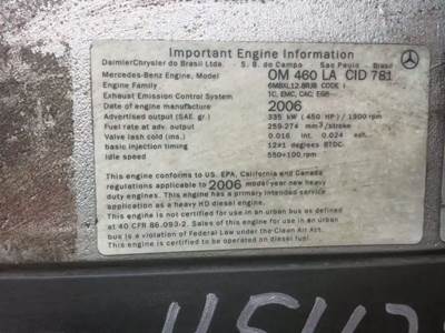 Mercedes-Benz OM-460LA CID781 Engine for a 2007 Freightliner COLUMBIA CL-120