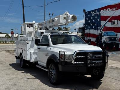 ALTEC L37P ARTICULATING OVER-CENTER BOOM W/ MATERIAL HANDLING JIB MOOUNTED ON A 2018 RAM 5500HD, CUMMINS POWER, AISIN TRANSMISSION