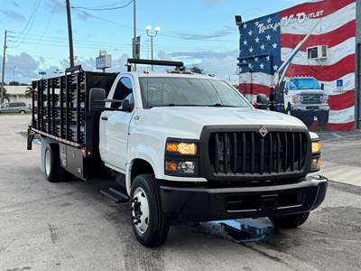 2020 INTERNATIONAL CV STAKE BED FLATBED TRUCK, TUCKAWAY LIFTGATE, AIR COMPRESOSR, ONE-OWNER, LOW MILES