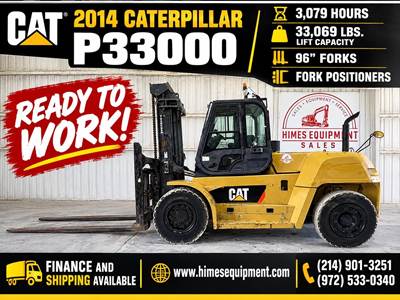 Caterpillar P33000 Pneumatic Tire Forklift - 33069lb Capacity, 11ft Lift Height