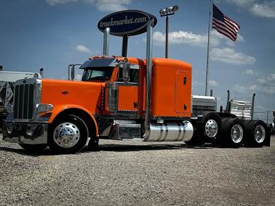 Peterbilt 389 Tri Axle Sleeper Semi Truck - Flat Top Sleeper, Caterpillar 525HP, 18 Speed Manual
