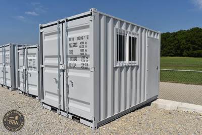 12ft Shipping Container 1 Side Entry Door, Rear Double Doors, Window, Wood Floor