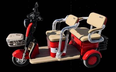 Iranch Mini Golf Cart Red, 3 Wheeled Electric Cart Front And Rear Bench Seats,