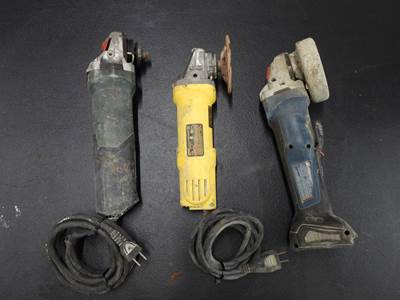 3 Angle Grinders Lot Contians 1 Battery Powered, One Corded Bosch And 1 Corded