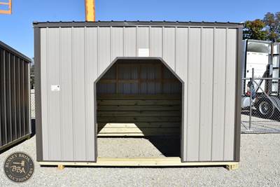 12FtX88FT Livestock Run-In Shelter, Brown Exterior With Light Trim, Open Front