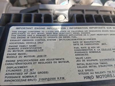 Hino J05E-TP Engine for a 2018 Hino 155