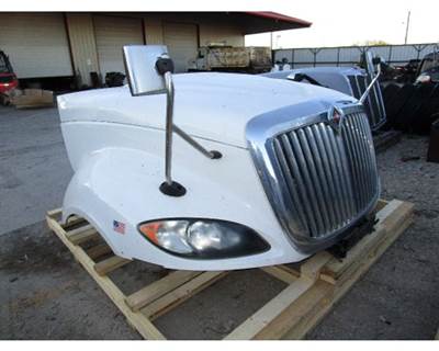 Used International ProStar Hood Assembly, White, Complete with Lights, Grille, Spot Mirrors