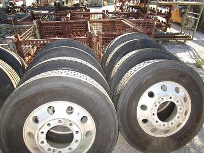 USED SET OF 8 CONTINENTAL HDL2 ECO PLUS TIRES-295/75 R-22.5/TREAD