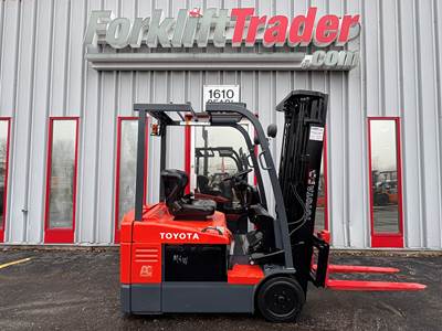 2010 TOYOTA 3-WHEEL ELECTRIC 7FBEU15 CUSHION TIRE 3000LB FORKLIFT WITH SIDE SHIFT
