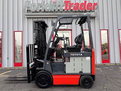 2020 TOYOTA ELECTRIC 8FBCU25 CUSHION TIRE 5000LB FORKLIFT WITH SIDE SHIFTING FORK POSITIONER