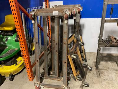 8 Metal Moving Carts On Casters , Â Two Wooden Moving Carts On Casters