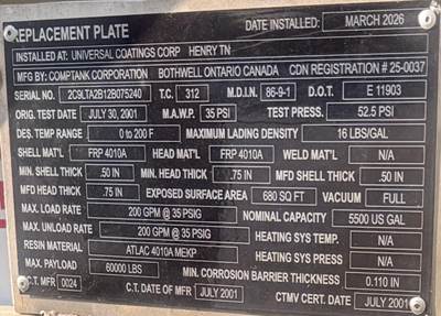 2002 Comptank Tandem Axle Plate Composite Chemical Acid Tank Trailer Spring Fixed Axle