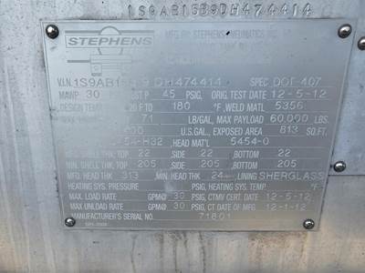 2013 Stephens Tandem Axle Aluminum Crude Oil Tank Trailer - Air Ride, Fixed Axle